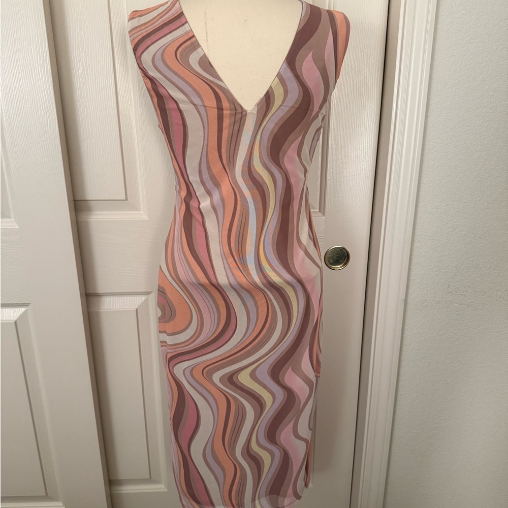 AFRM Pink and Orange Swirl Midi Dress